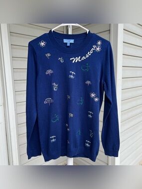 Masters Magnolia Lane Collection Women’s Navy Embroidered Crew Neck Knit Sweater